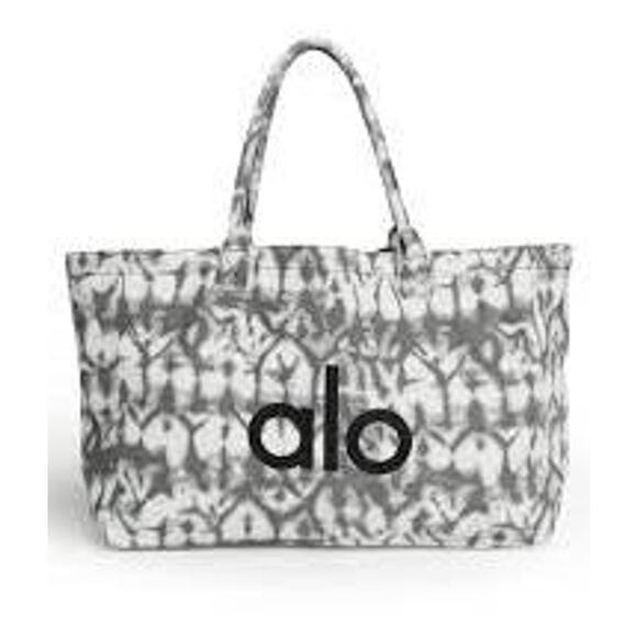 alo Yoga Canvas Tote Bag Tie-Dye Print - Gray White, One Size - Picture 1 of 7